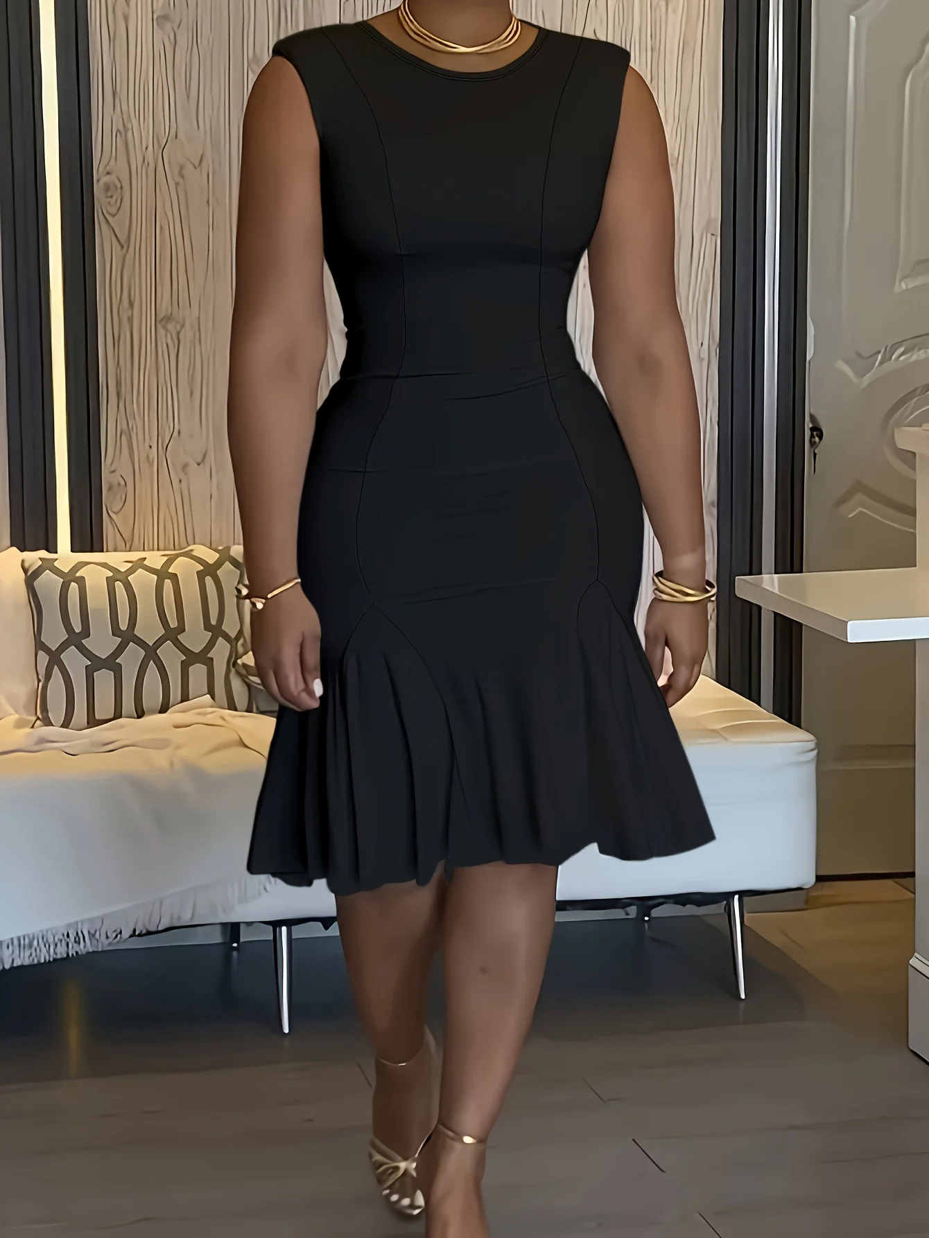 

Solid Color Casual Round Neck Sleeveless Ruffle Hem Birthday Party Dress