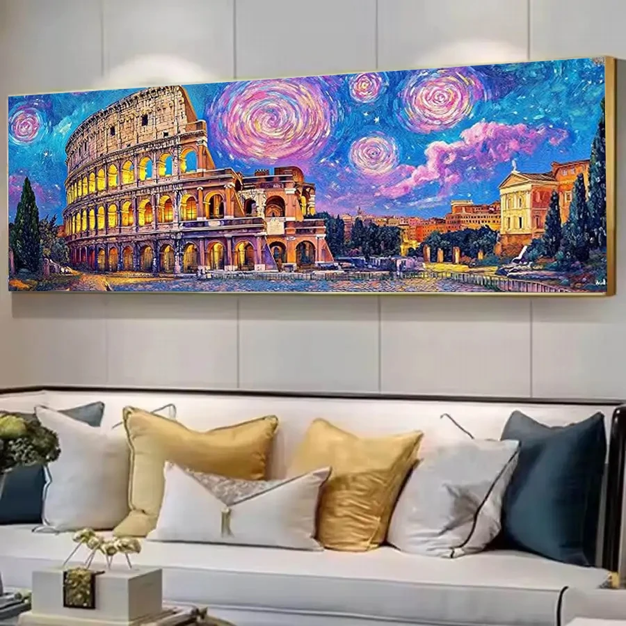 DIY Diamond Painting Abstract Sky Diamond Embroidery Night View of the Colosseum In Rome Full Drill Mosaic Big Size Handmade aRT