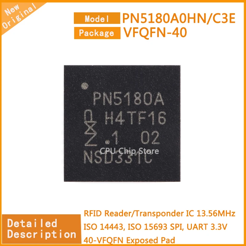 5Pcs/Lot  New Original  PN5180A0HN/C3E  PN5180 RFID Reader/Transponder IC 13.56MHz ISO 14443, ISO 15693 SPI, UART 3.3V 40-VFQFN