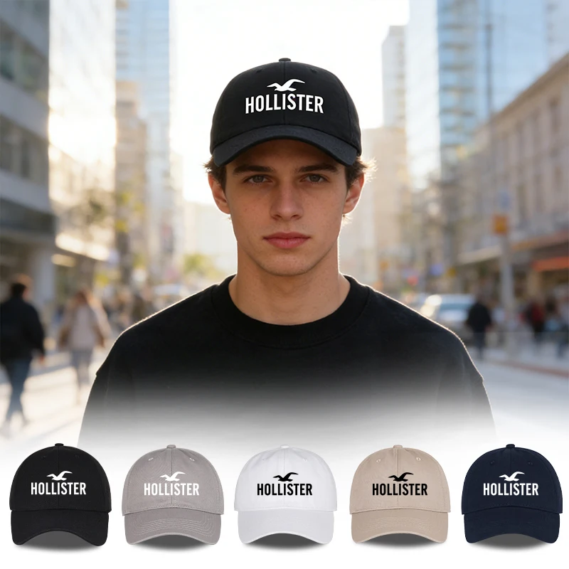 Boné de Beisebol Hollister com Estampa de Gaivota, Macio, Confortável, Leve, Respirável, Ajustável, Casual, Minimalista, Fashion