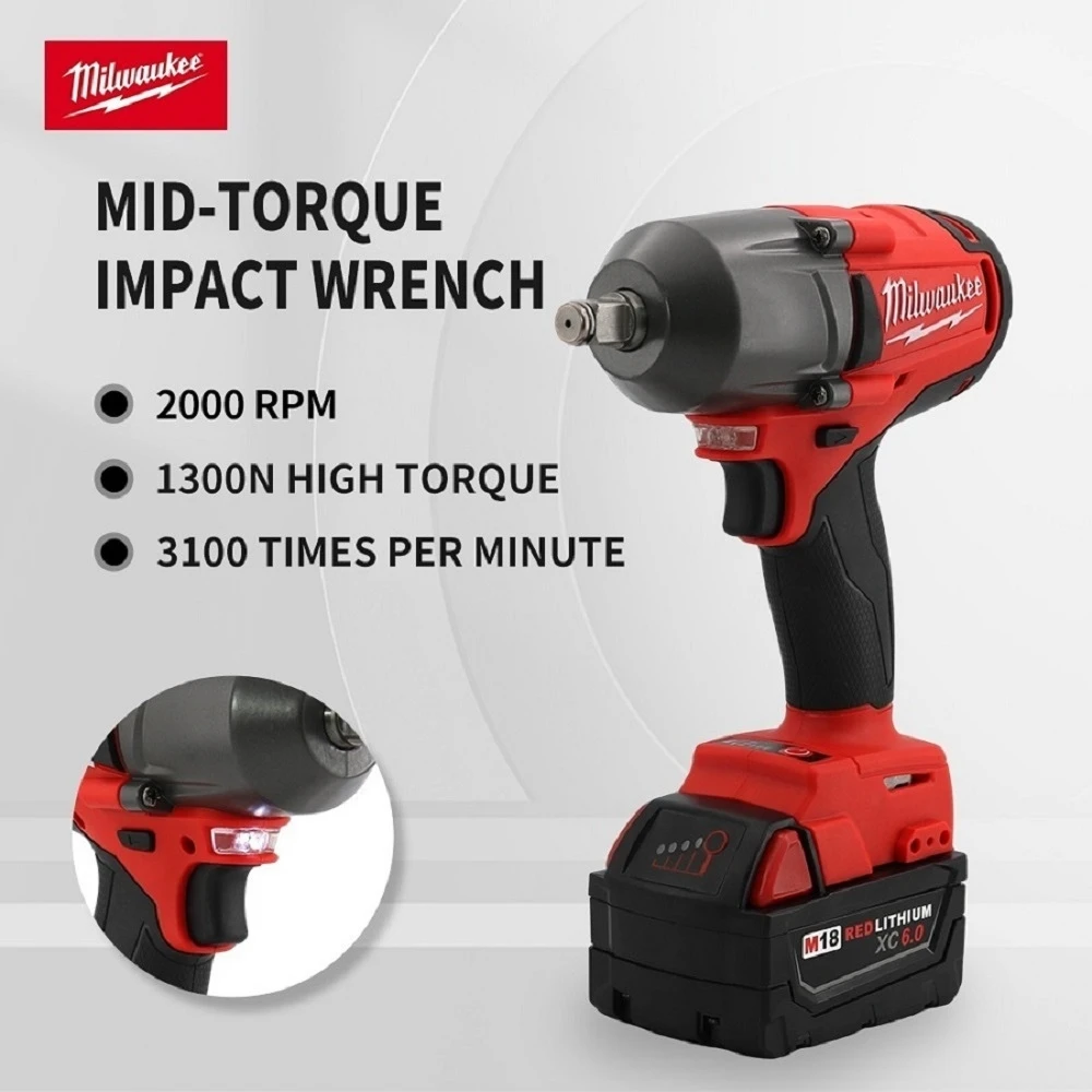 Milwaukee tools 18V Battery 1300NM Large Torque Cordless Wrench Brushless Electric Impact Wrench Car Truck Repair Power Tools