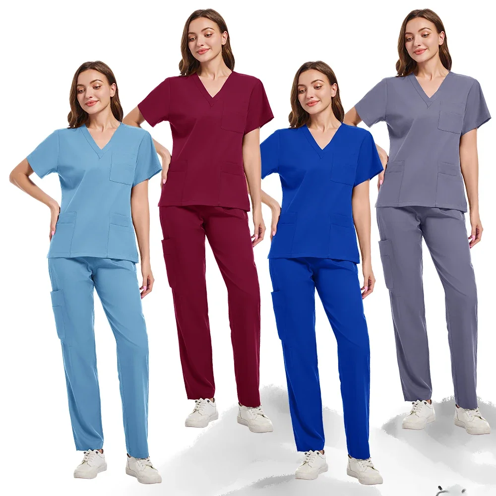 Gran oferta, conjunto de batas de enfermera para mujer, uniforme de Hospital suave lavable antiarrugas, batas médicas, conjuntos de batas para mujer, accesorios médicos