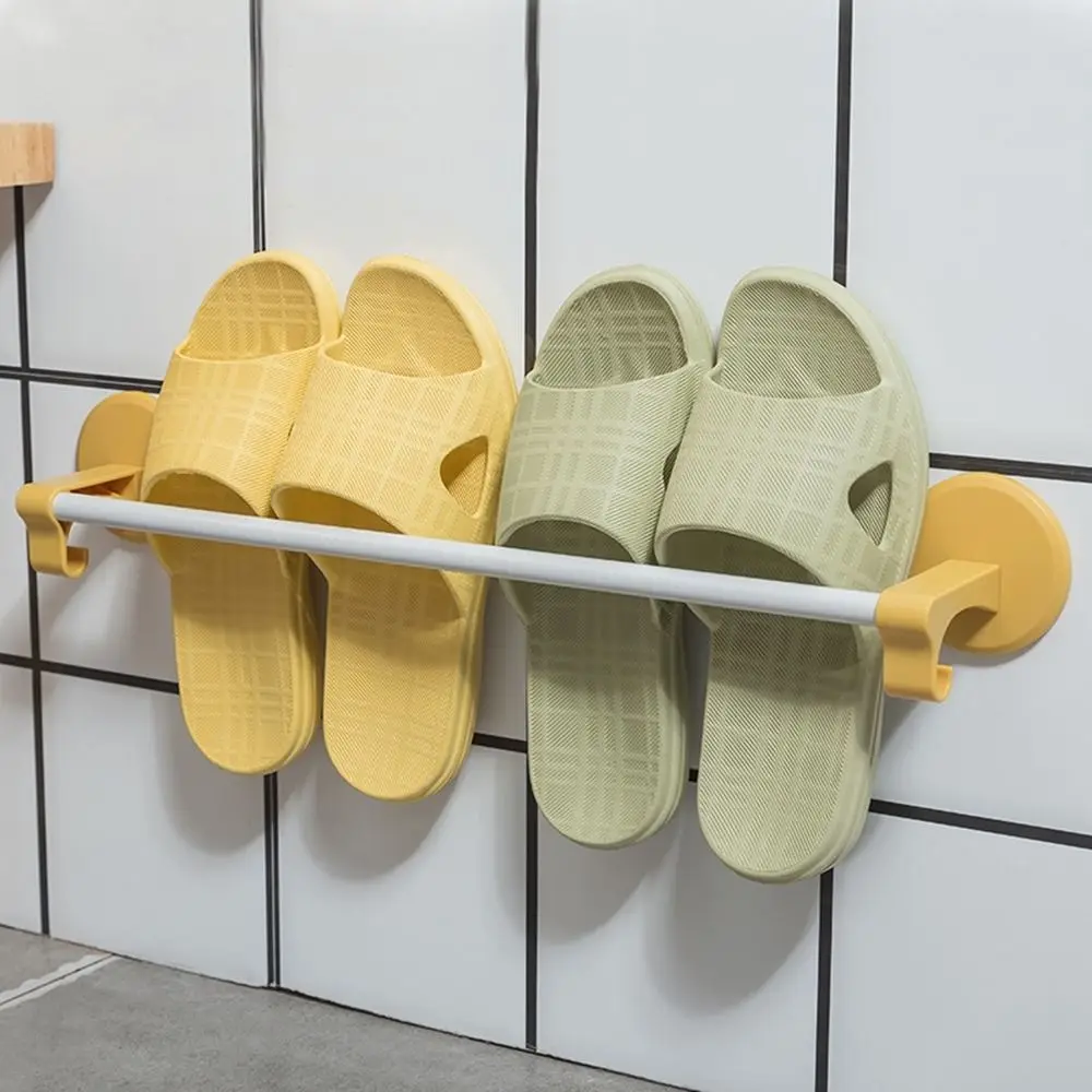 Plastic Wall-Mounted Towel Rack Strong Load-Bearing Rust-Proof Bath Towel Holders with Hooks Punch-Free Slippers Rack Kitchen