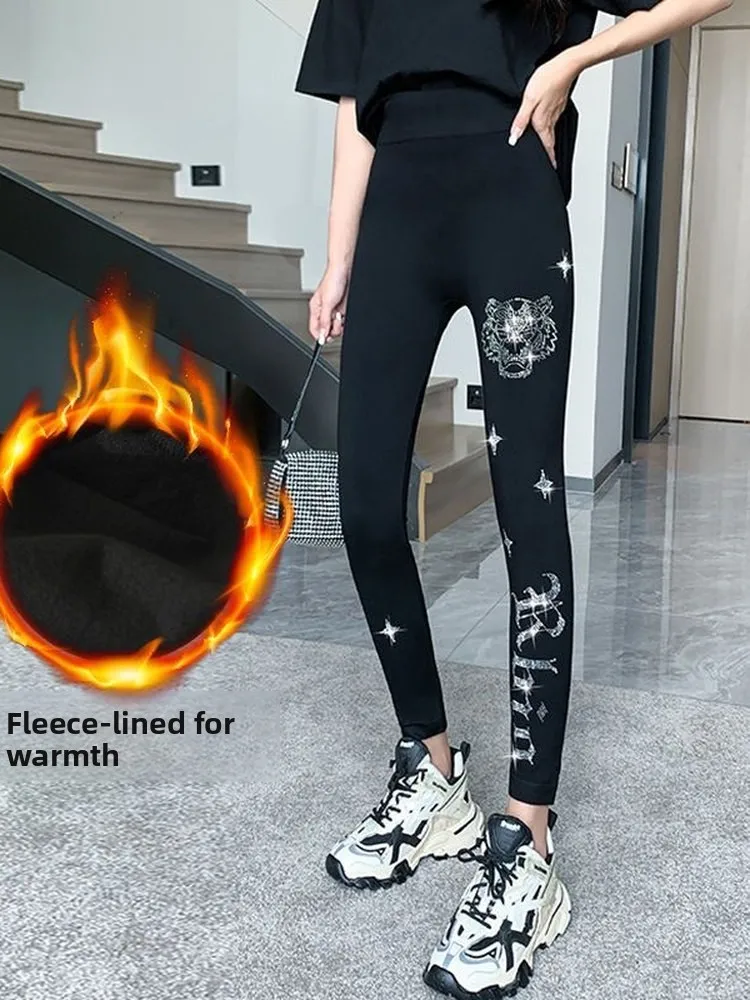 High Waist Thickened Fleece Yoga Leggings Women's Autumn Winter High Elastic plus Size Shaping Capri Pants Tight Fit Trousers