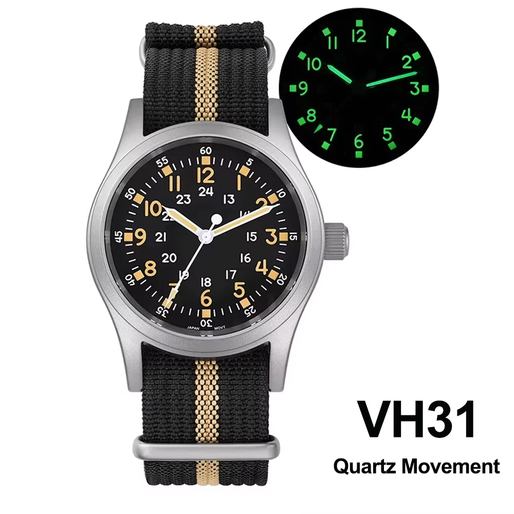 Militado ML05 ブロードアロー ステン サファイア VH31稼働品 Militado ML05 38mm Military Field Watch VH31 Sweep Quartz Movement