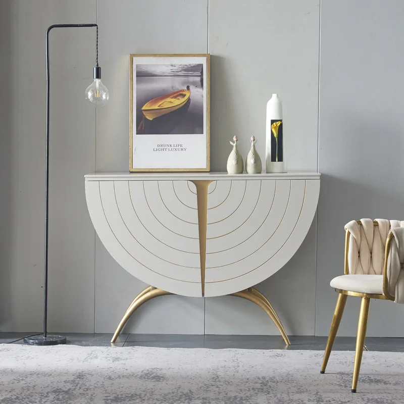 Light luxury semi-round entrance cabinet Italian high-end entrance platform Modern entry aisle corridor decorative cabinet