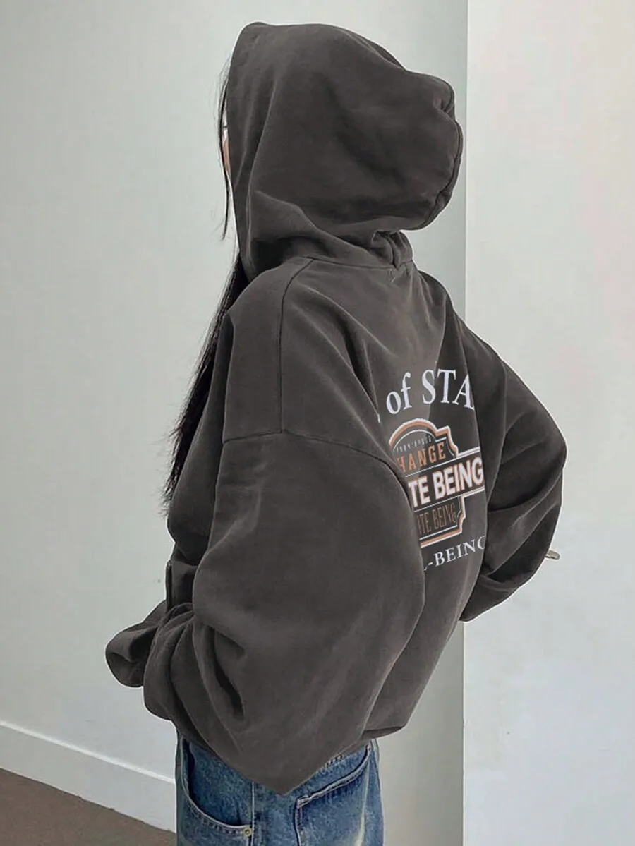 

Women's Oversized Hoodie with Graphic Print, Loose Fit, Thermal Lined, Streetwear Style