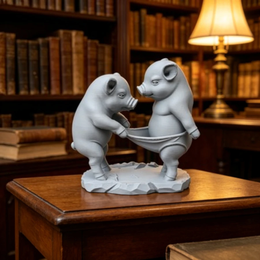 Fun Pink Pig Couple Statue Pulling Pants Sculpture Creative Desktop Decoration Cute Animal Statue Home Shelf Decoration Mischief