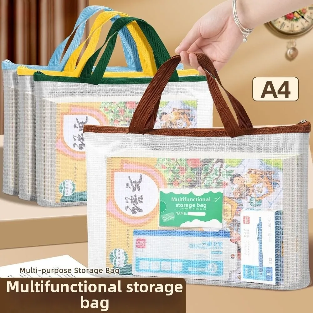 A3 Project Bag for Quilting Craft Storage Bag with Handle Large File Bag Transparent Mesh Portable Zipper Drawing Document Bag