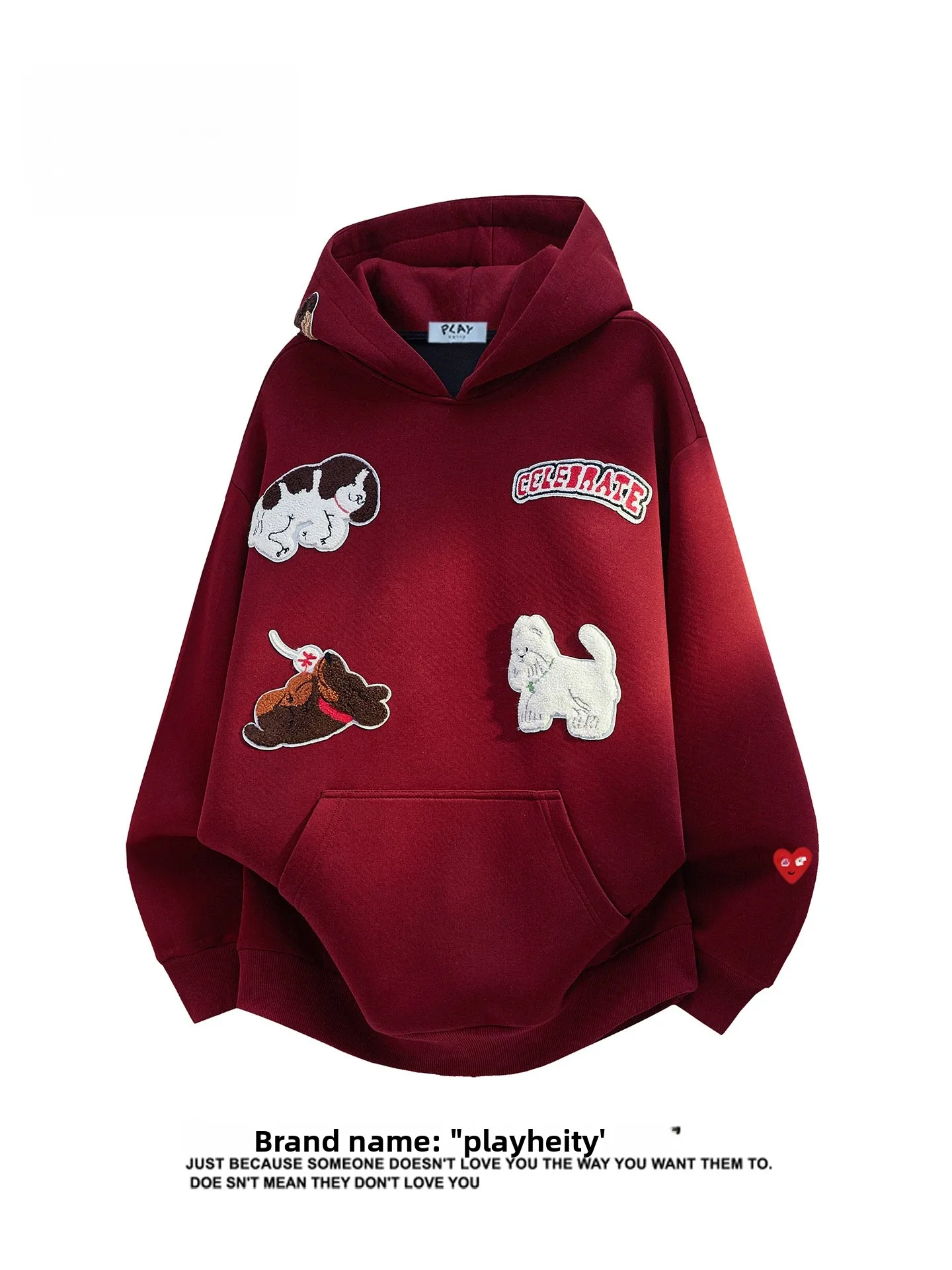 

Толстовка-худи Play Hei American Heavyweight свободного кроя с вышивкой, повседневная, для пар, для молодежи и взрослых