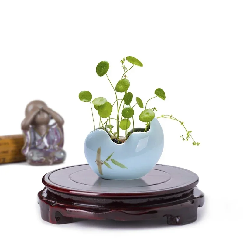 10/12/14cm Diameter Wood Carving Round Stand Base Rotate Vase Base Stone Crafts Temple Teapot Home Decoration Zen Ornaments