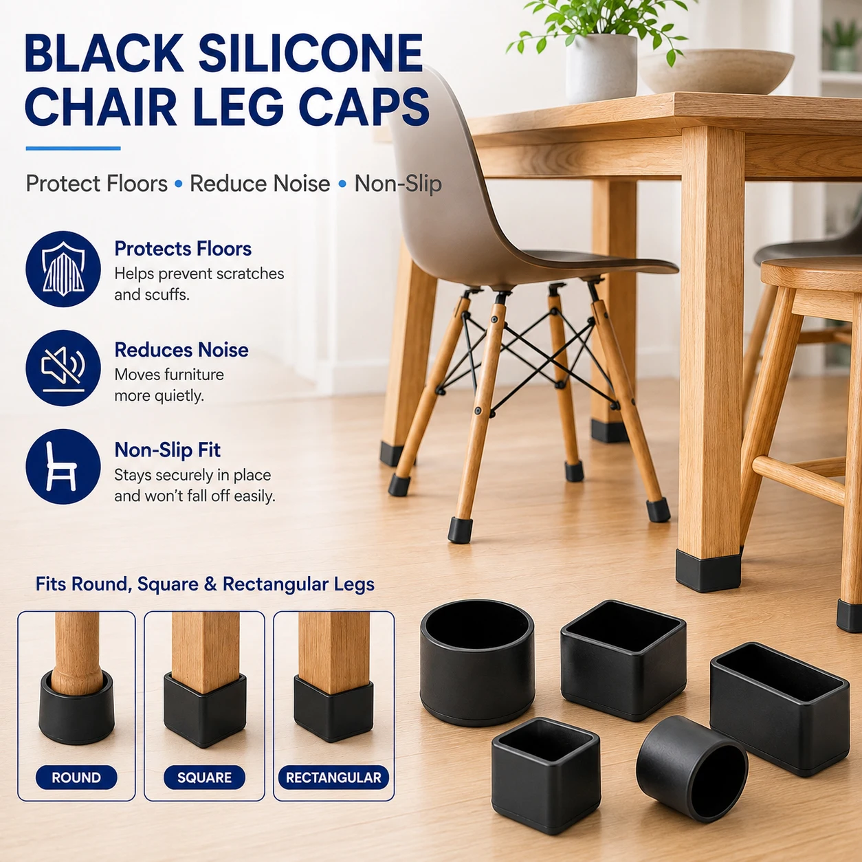 4-16Pcs Silicone Chair Leg Floor Protectors, Anti-Slip Furniture-Feet Covers, Easy to Install for Table Stool, Protect Hardwood