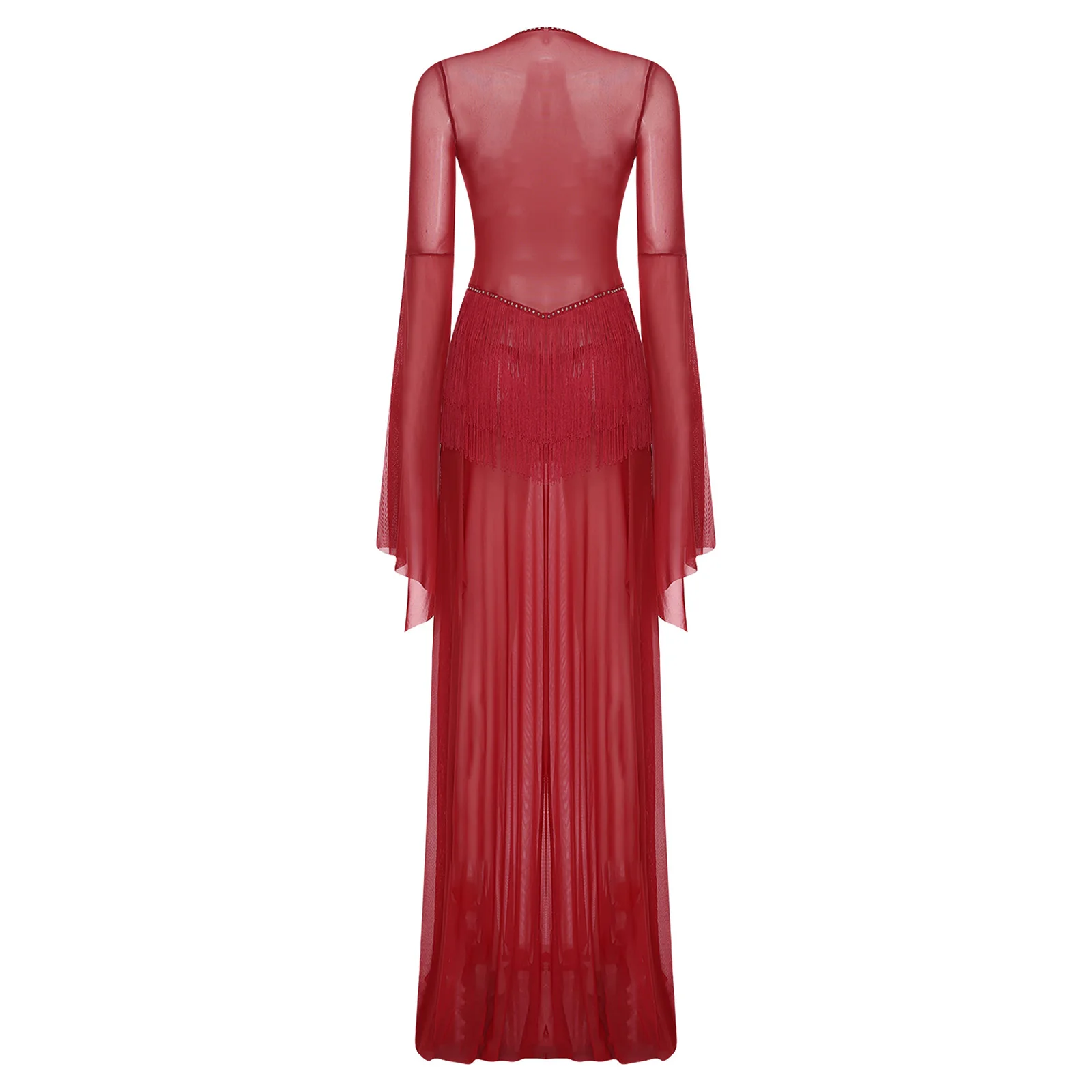 Vestido feminino egípcio para dança do ventre, manga sino, borla, cintura, malha, strass, bainha, maxi vestido, casamento, boate