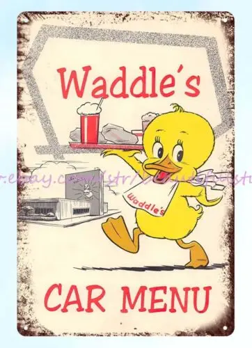 1950s Waddle's Car Menu restaurant food Portland Oregon metal tin sign