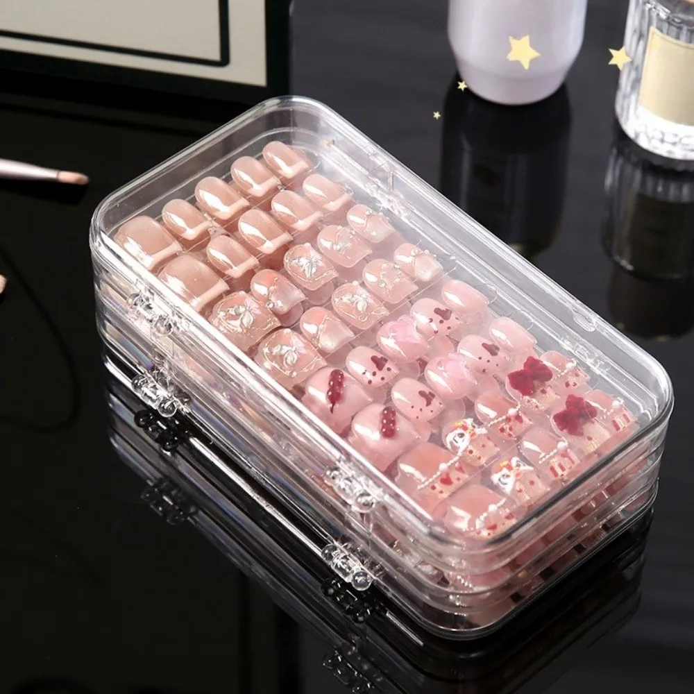 Transparent 3 Folds Nails Storage Box Foldable Space Saving Artificial Nail Display Organizer Professional 3 Layer