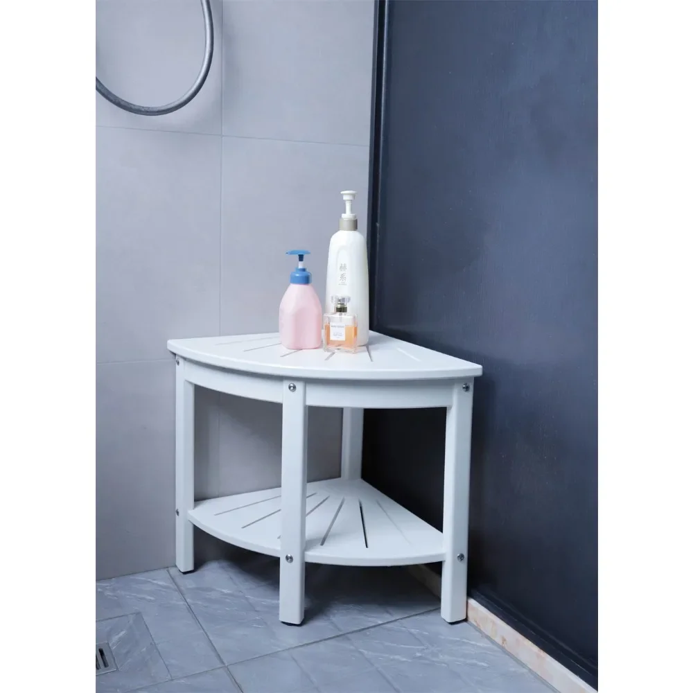 Corner Shower Stool - Waterproof Sturdy Shower Bench - Relaxing Bathseat- Leg Shaving, Sitting, Towels Holder - Toilet Shelf