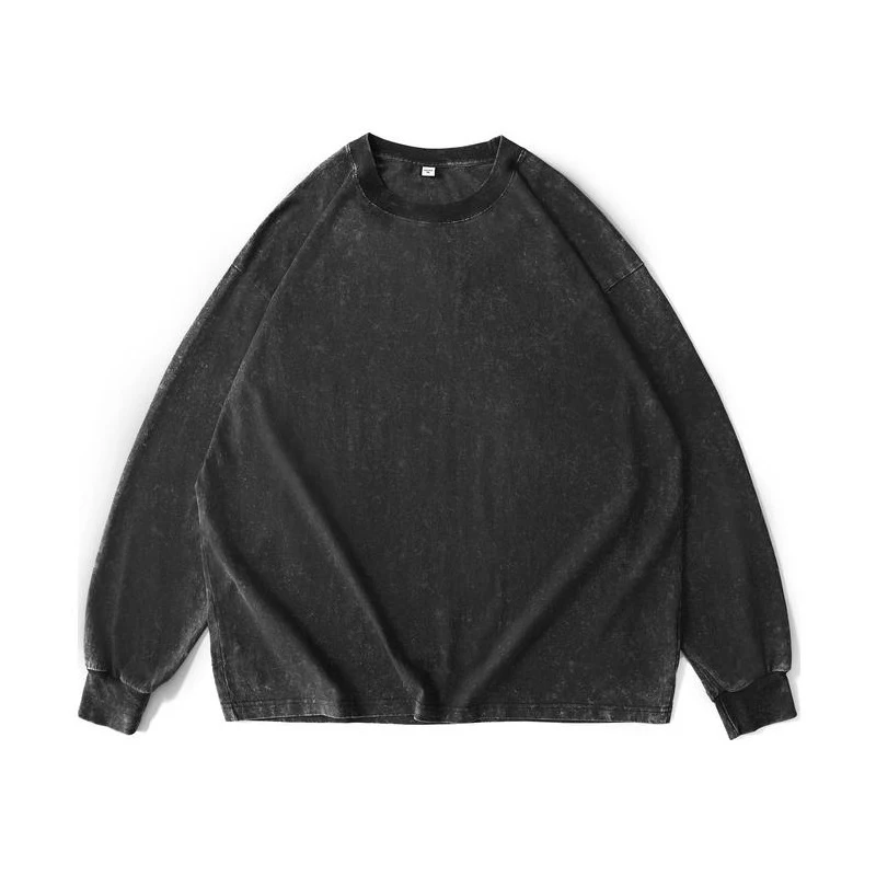 Long Sleeve Retro Tops Tees Men Oversized Vintage T-Shirts Soild Cotton Shirts Casual Classic T Shirt Male Clothes Streetwear