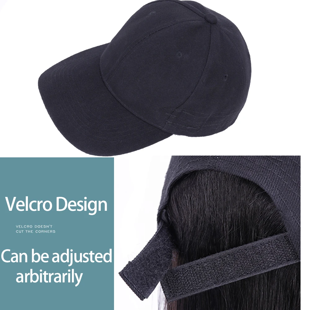 AOO Women Synthetic Hat With Wig For Extensions Hair Short Straight Naturally Connect Baseball Cap Adjustable Cosplay Wig With