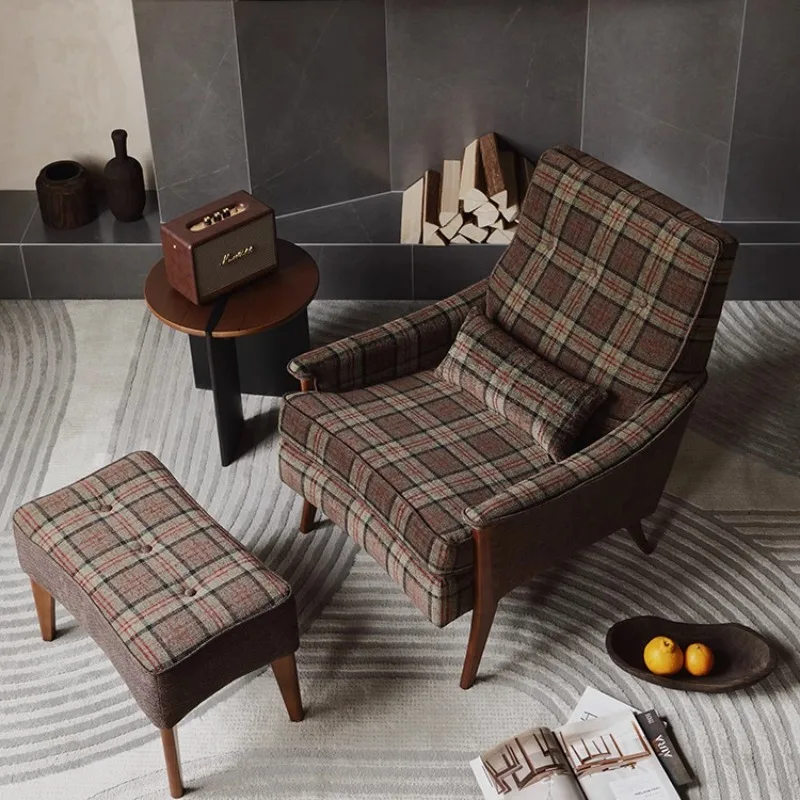 أريكة مفردة أريكة أمريكية نسيج نمر ترفيهي أمريكي مريح شبكي ريترو خشب متين فردي #4