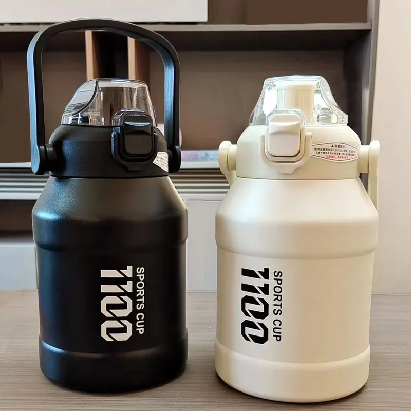 1100ml Sports Insulated Water Jug, 304 Stainless Steel One Click Flip Lid Portable Handle Vacuum Thermos for Gym Camping Hiking