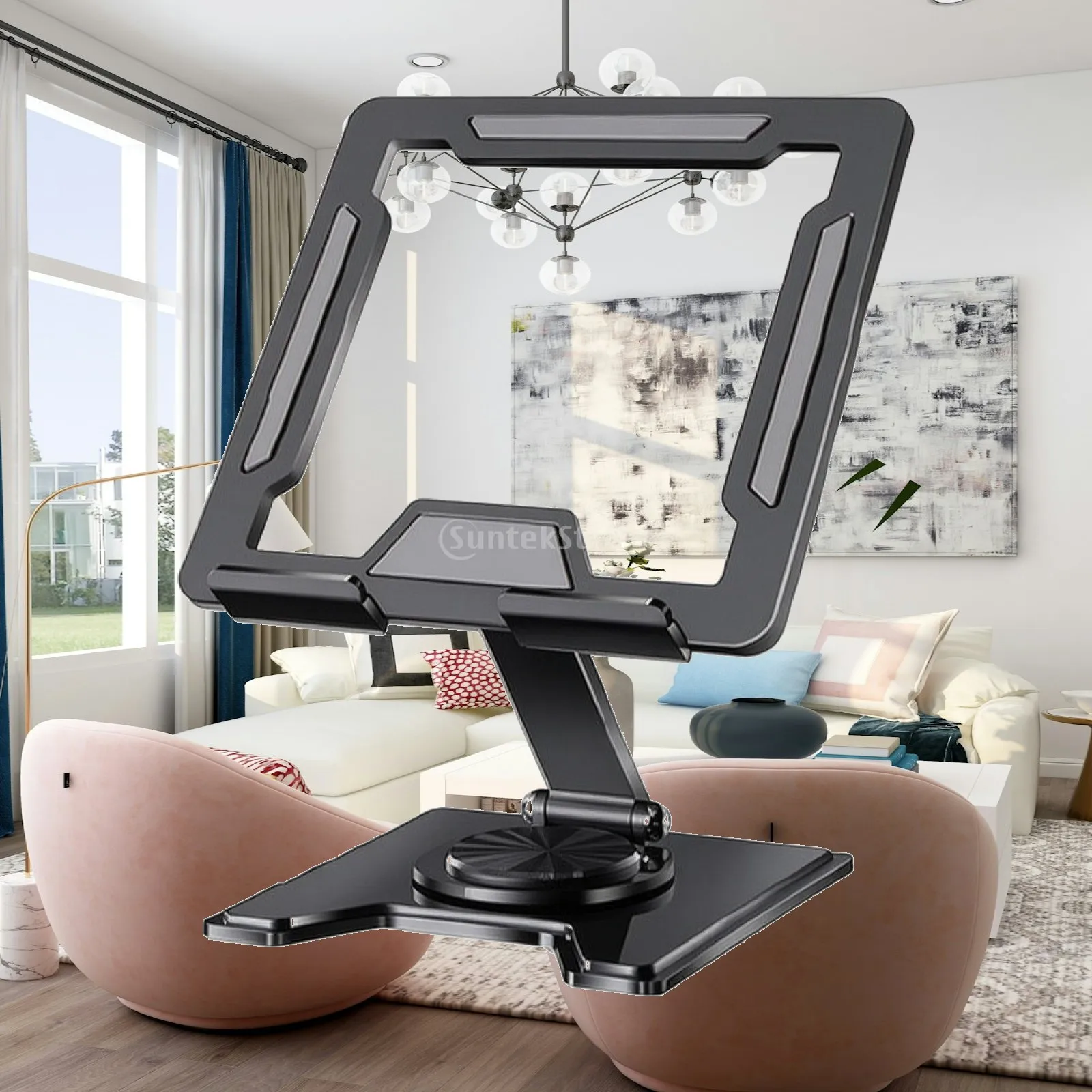 Metal Desktop Stand with Rotating Base Sturdy Folding Device Cradle Stand Holder Long-Lasting Compact for Home Office