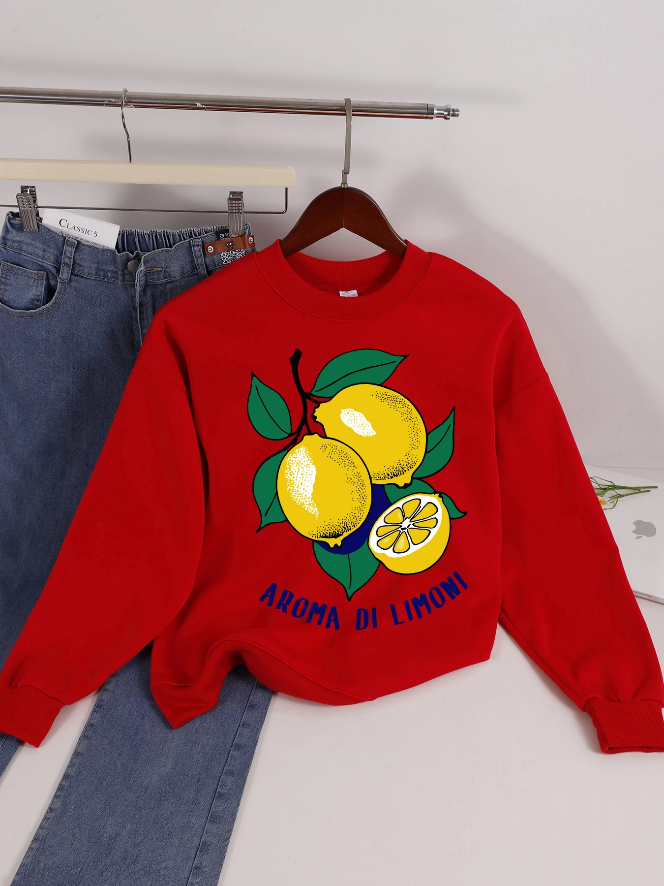 

Aroma Di Lemons, женские толстовки с фруктовым принтом, свободная уличная одежда с круглым вырезом, повседневные флисовые пуловеры, осенняя удобная одежда