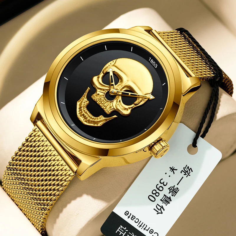 LIGE Top Brand Luxury Fashion Skull Men Watches with Stainless Steel Sports Waterproof Quartz Clocks Male Creative Wristwatch