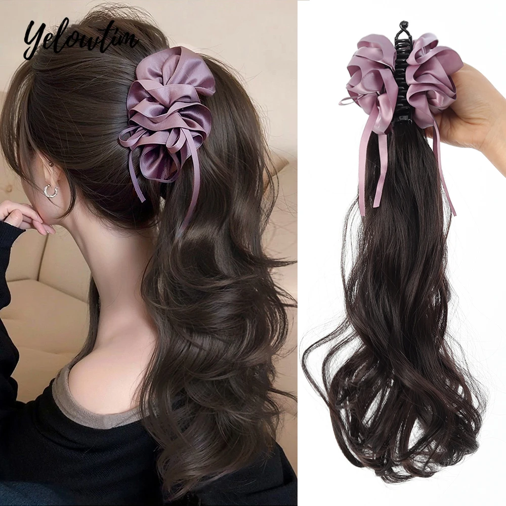 

Pink Purple Hair Ring Claw Clip Synthetic Autumn Winter Temperament Korean Style Layered Curly Ponytail Low Tie Natural Ponytail