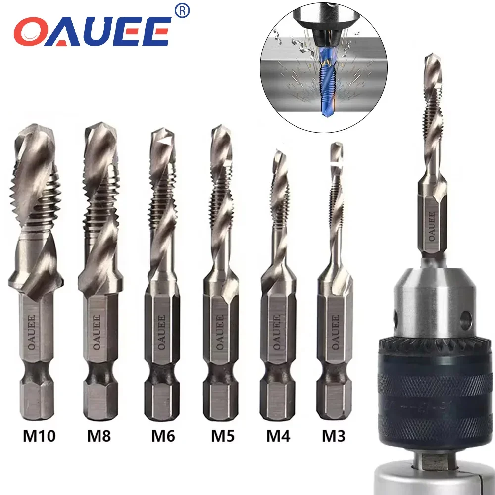 

1-6pcs Taps Set of Drill Bit Hex Shank Titanium Plated HSS Screw Thread Bit Screw Machine Compound Tap M3 M4 M5 M6 M8 M10 Tool