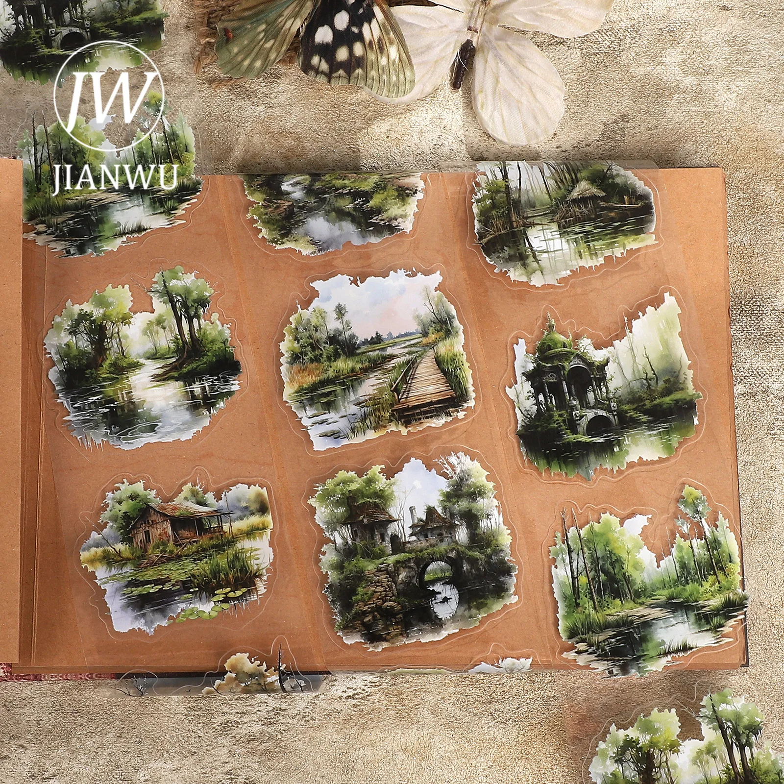 fita-adesiva-pet-jianwu-80mm-206cm-com-estampa-vintage-de-paisagem-florestal-e-pantano-para-scrapbooking-colagem-e-papelaria-criativa-diy