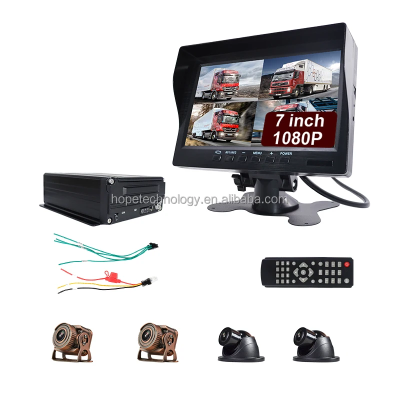 7인치 디스플레이 GPS 1080P 720P 카메라 4채널 차량용 CCTV 카메라 키트 시스템 HDD MDVR 카메라 시스템 차량용 블랙박스 DVR