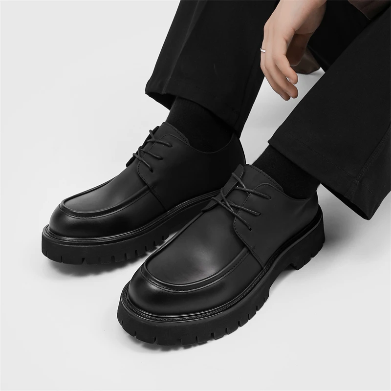 Fashion Men Casual Shoes Classic Business Men Dress Shoes Breathable Lace-Up Handmade Shoes Thick Sole Leather Shoes Moccasins
