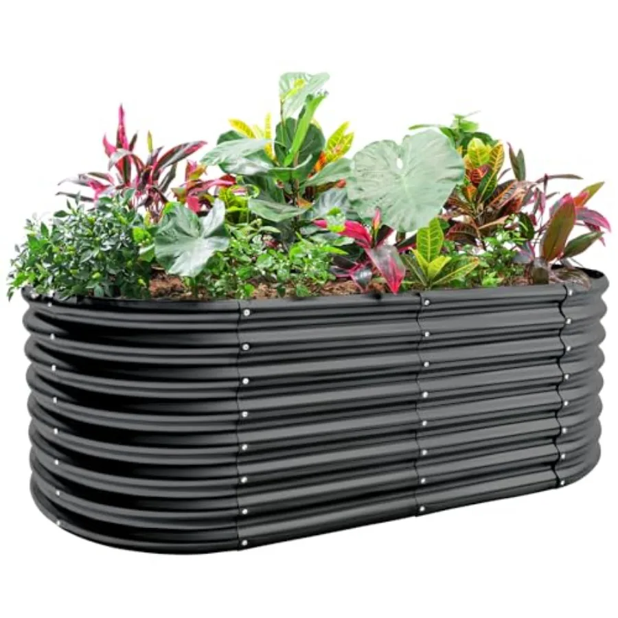 

Высокая оцинкованная овальная грядка-клумба для сада, 24 дюйма, большой металлический контейнер для овощей, темно-серый, 4×2×2 фута