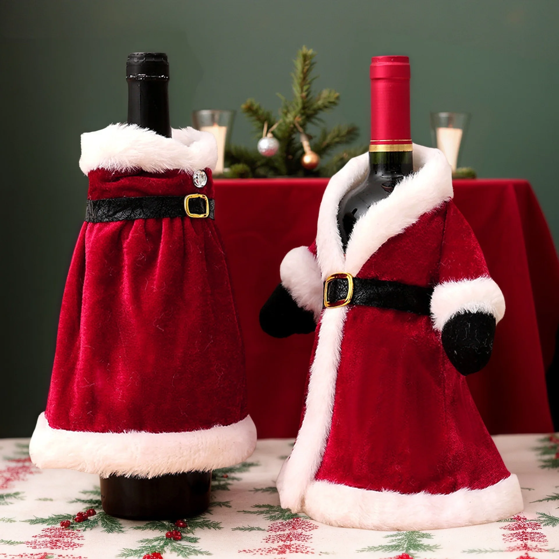 

Creative Gold Velvet Wine Bottle Cover for Christmas Table Decoration Red Wine Cover Festive Tabletop Accessories