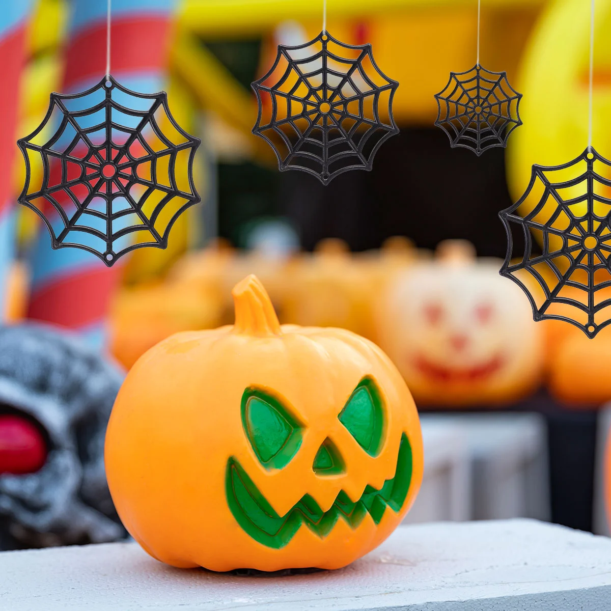 

50 Pcs Halloween Plastic Spider Web Cobweb Decorations Black Glitter Festive Supplies Party Favors for Mini