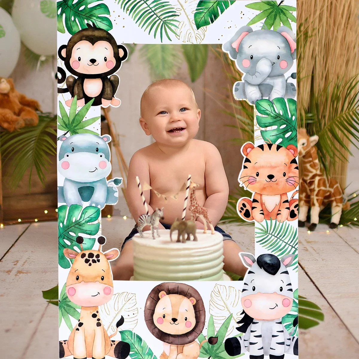 Jungle Animals Frame Photo Prop Tablecloth Birthday Party Decor For Home Kids Baby Shower Wild One Safari Party Supplies