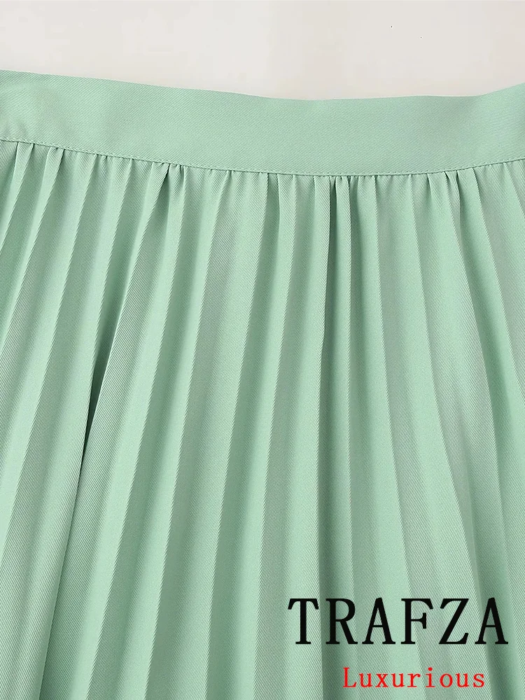 TRAFZA-Jupe droite longue en émail à boutonnage simple pour femme, ensembles vintage, monochromatique, chic, décontracté, bureau, mode d'été, nouveau, 2024