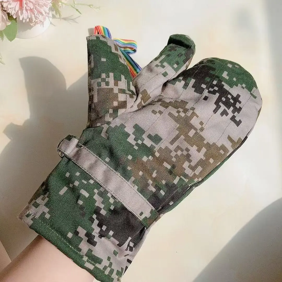 Winter Thicken Wool Gloves Camouflage 2/3/5 Fingers Cold-resistent Glove Outdoor Climbing Hiking Sheepskin Warm Gloves Mittens