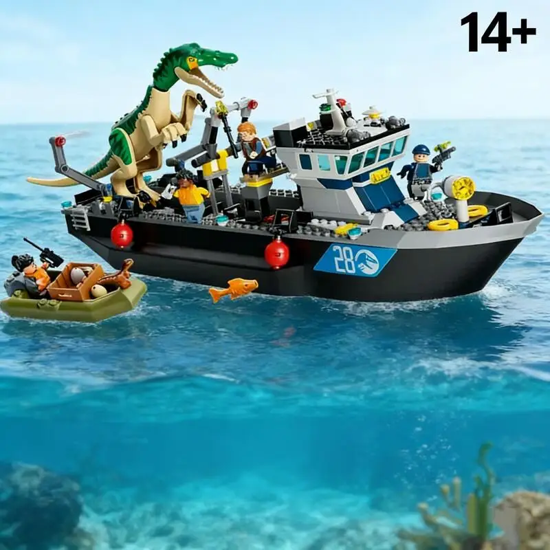 

Конструктор 2026 Dinosaur World Series 76942: Плавающий динозавр Барионикс на лодке. Детский подарок. Игрушки для парка динозавров.