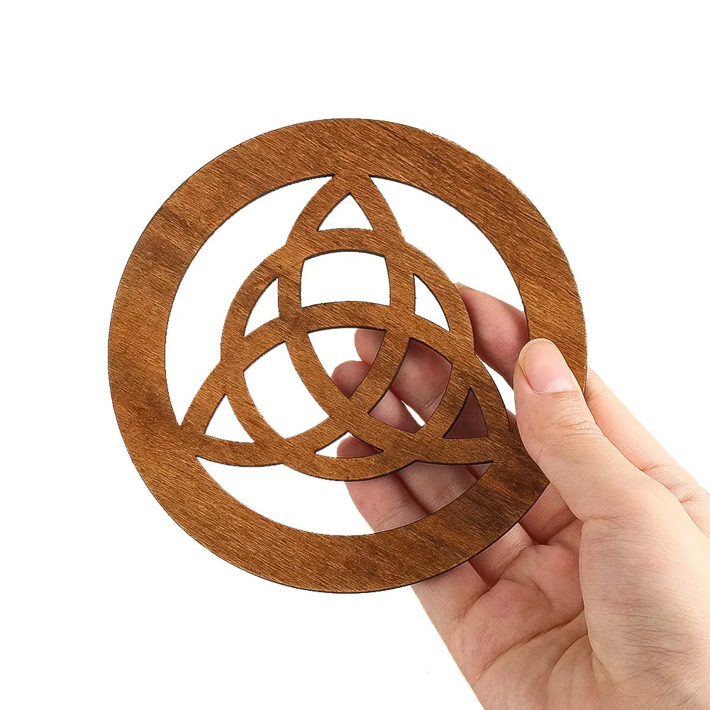 12cm Wooden Dyeing Decorative Plank Circular Openwork Geometric Patterns Five-pointed Star Spirituality Meditation Board Coaster