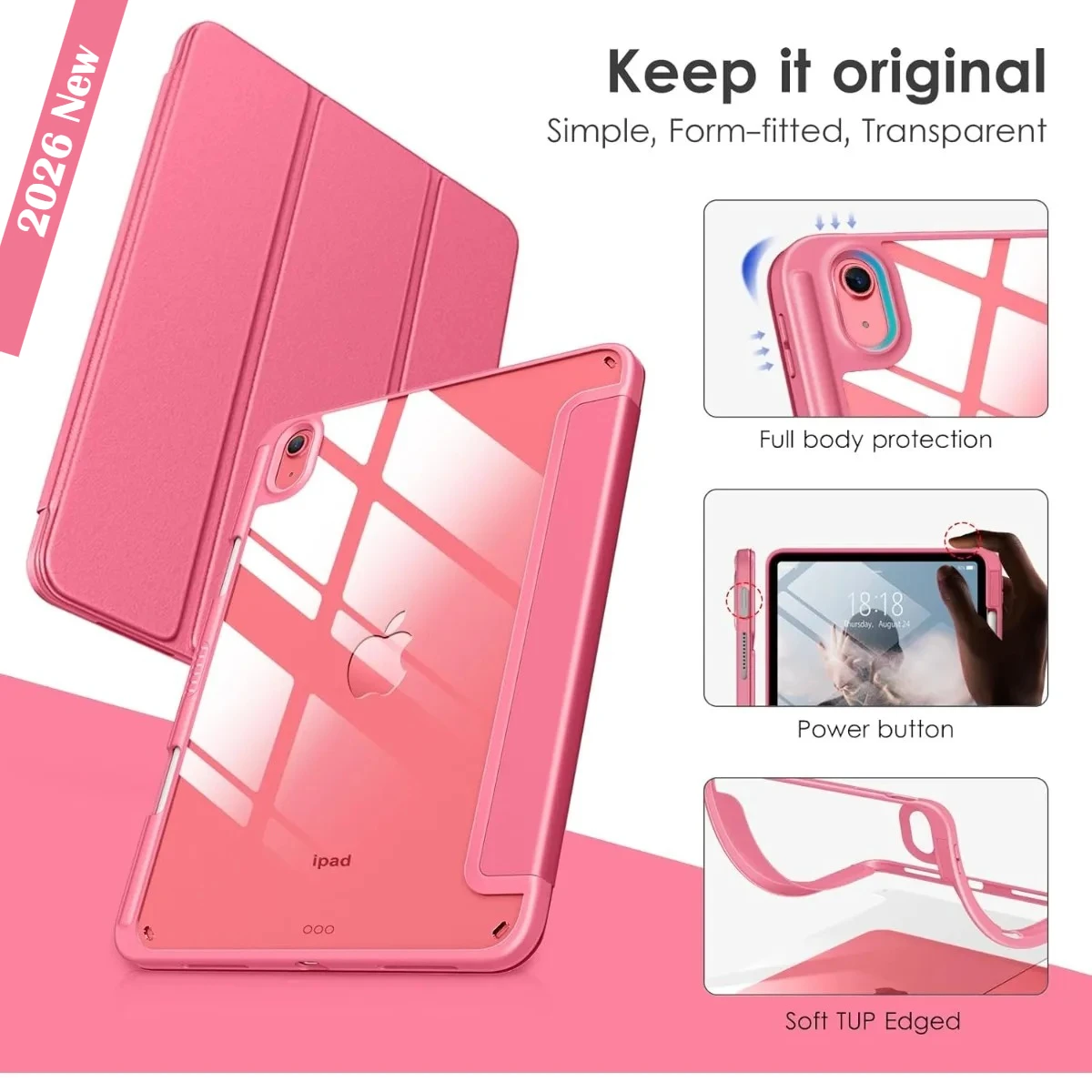 

Новый прозрачный чехол для планшета 2026 года для iPad (A16) 11 дюймов, Air Pro 13, M5, M4, M3, 2025, 10-го поколения, 10.9, противоударный чехол из ТПУ с держателем для карандаша