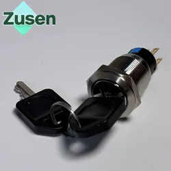Zusen 19mm Metal Key Switch 3Positions IP65 Waterproof Fixed Push Button Switch for Electronics