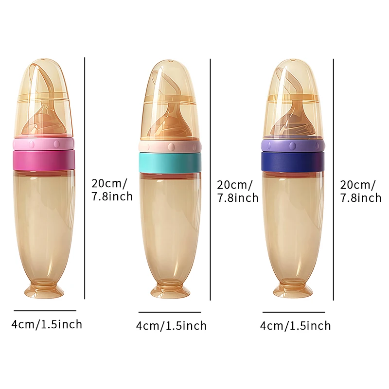 Anti-Drop Food Grade Porridge Juice Feeder Spoon with Sucker Cup Squeeze Feeding Processor Bottle for Baby