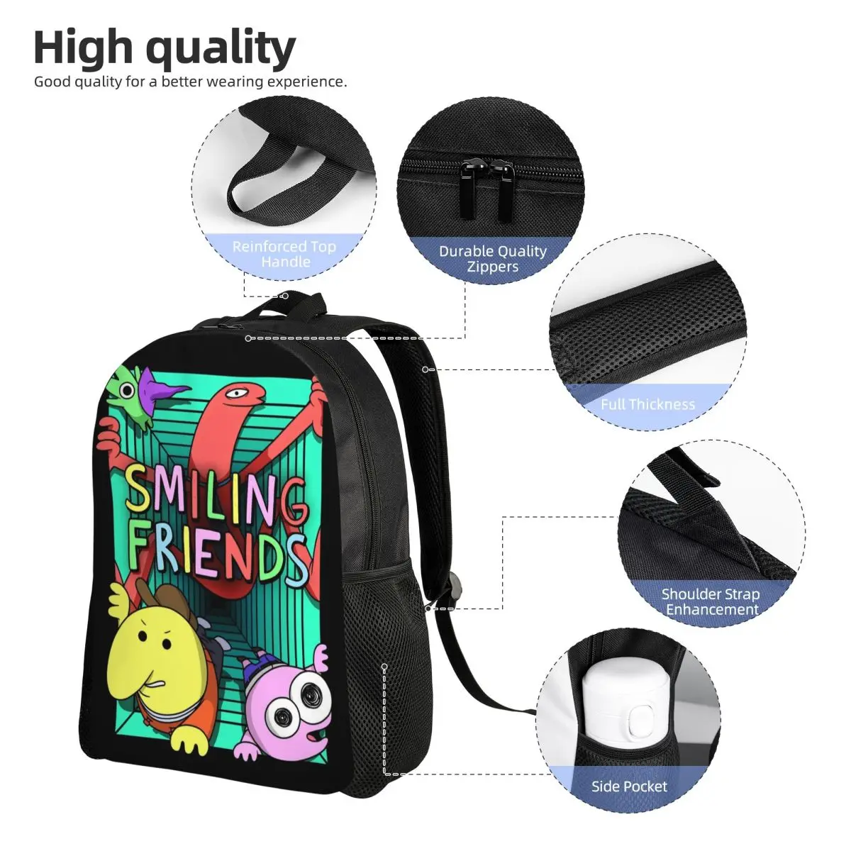 Smiling Friends Cartoon Backpack for Kids Girls Boys Lightweight Backpacks Bags for Toddlers Daycare