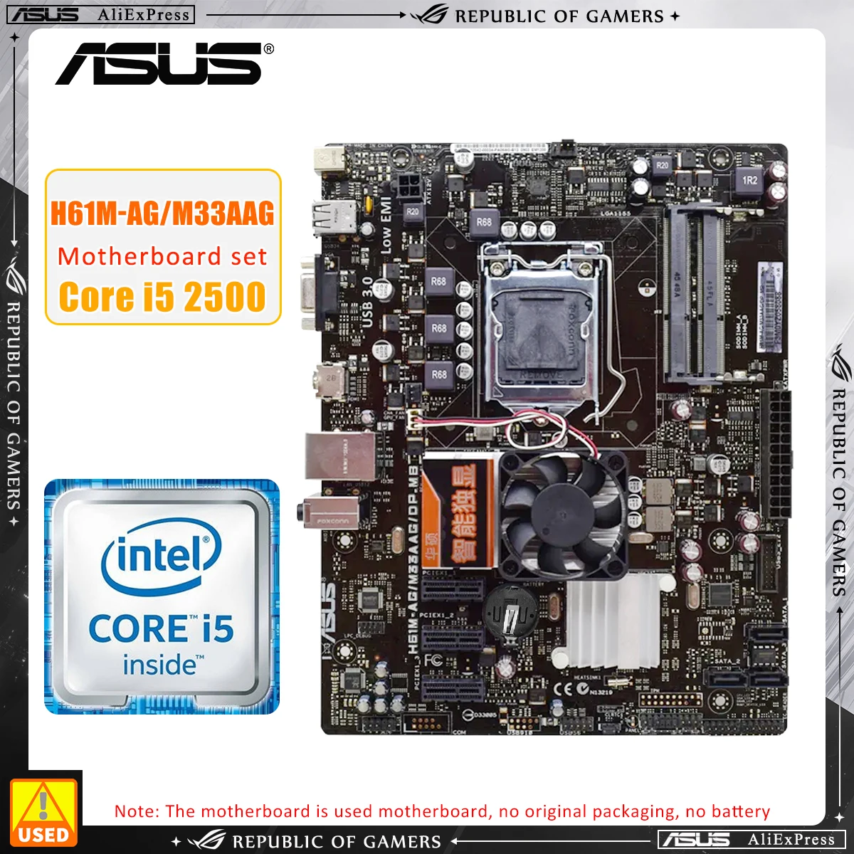 

ASUS H61M-AG/M33AAG and i5 2500 CPU LGA 1155 Motherboard and CPU Combo Used Motherboard and CPU Kit, Supports Dual DDR3 RAM Slot