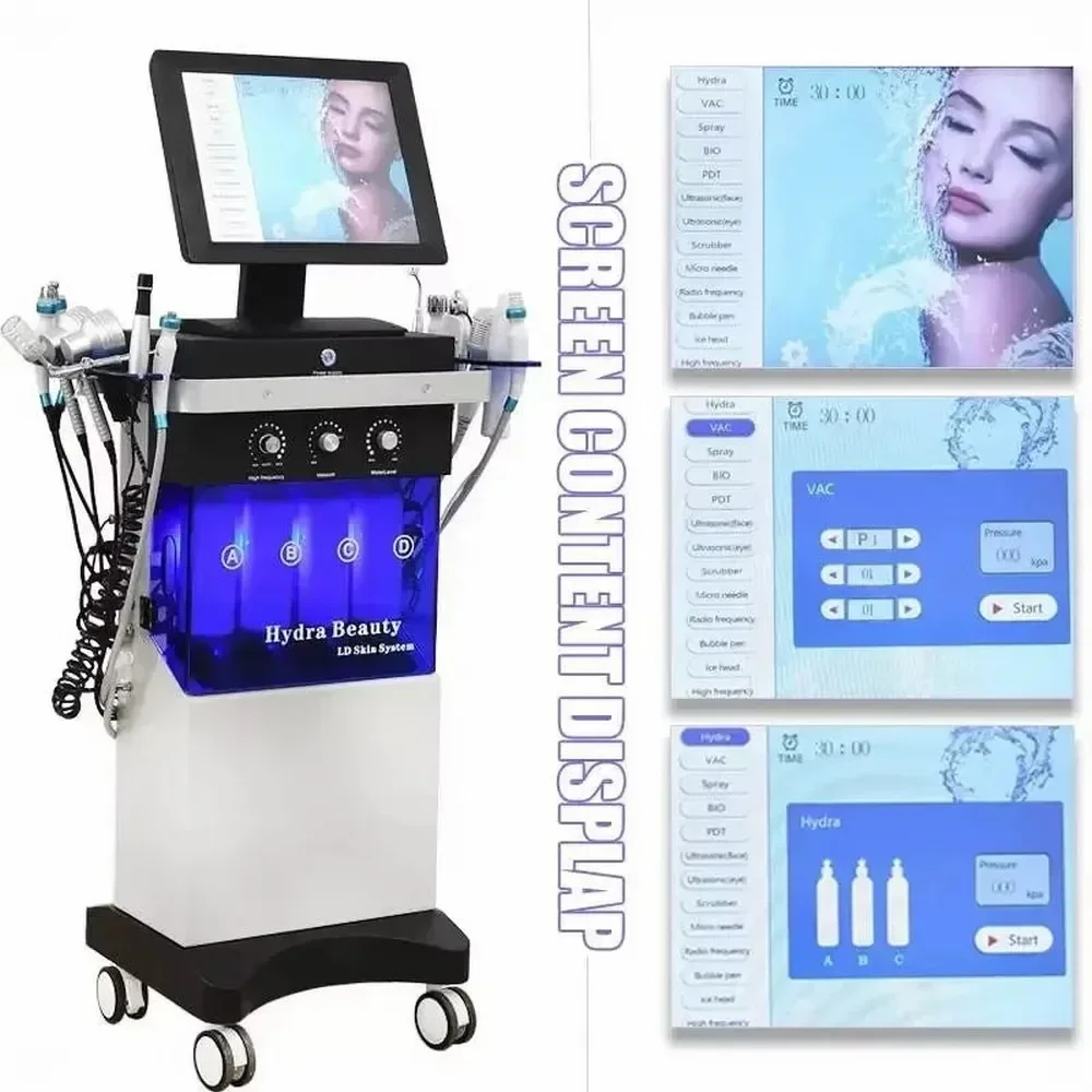 Hot selling 14 in 1 Diamond Peeling Hydro Facial Machine Water Jet Aqua Facial Skin Care Oxygen Bubble Apa Beauty Equipment