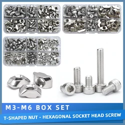 M3 M4 M5 M6 T Slot Nut With Screws Hammer Head T Nut and Hex Socket Bolts Set Assortment Kit for 2020 3030 4040 Aluminum Profile