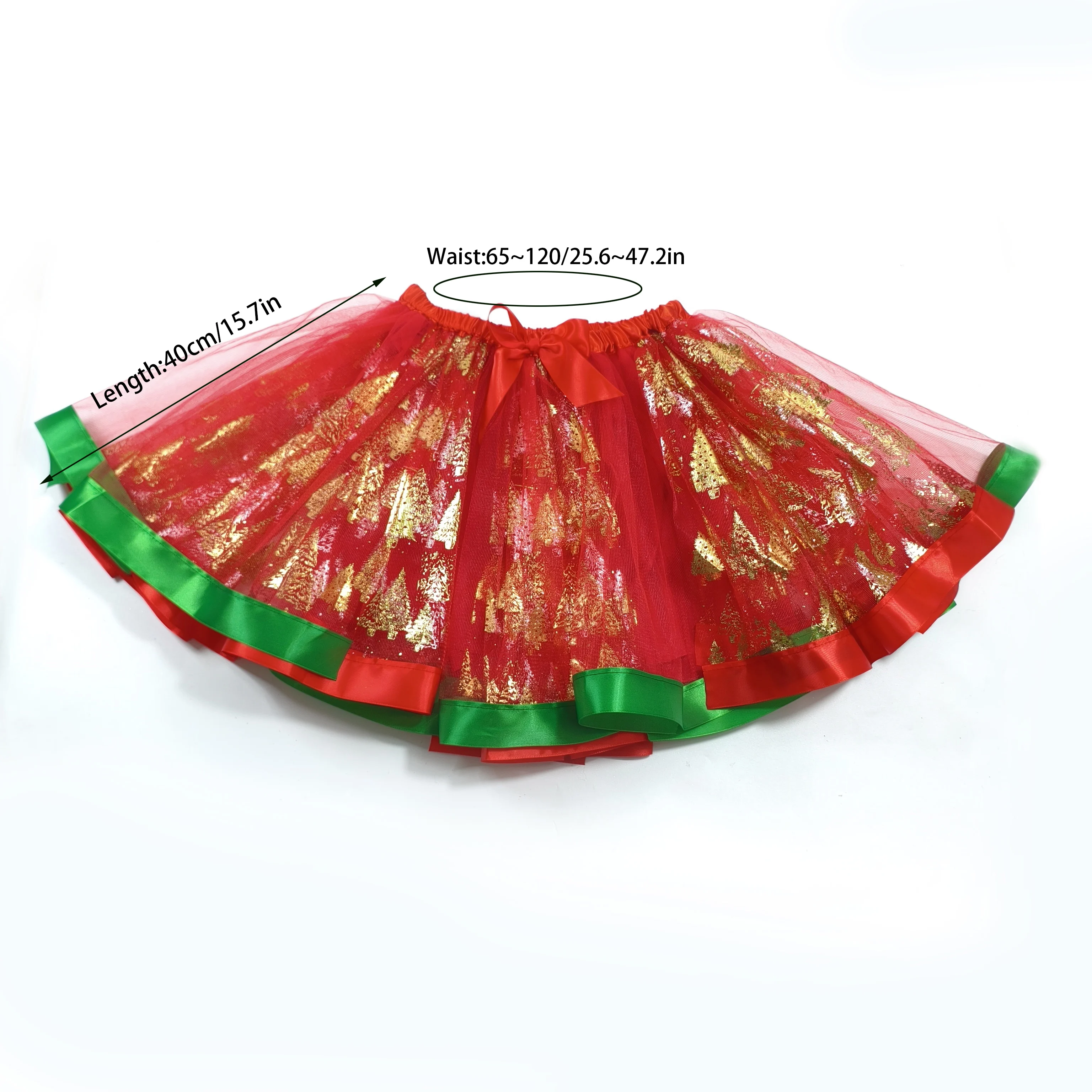 Adult Christmas Party Tutu (Red & Gold): Shimmering Tree Print Skirt + Festive Antler Headband – Fluffy Holiday Ensemble