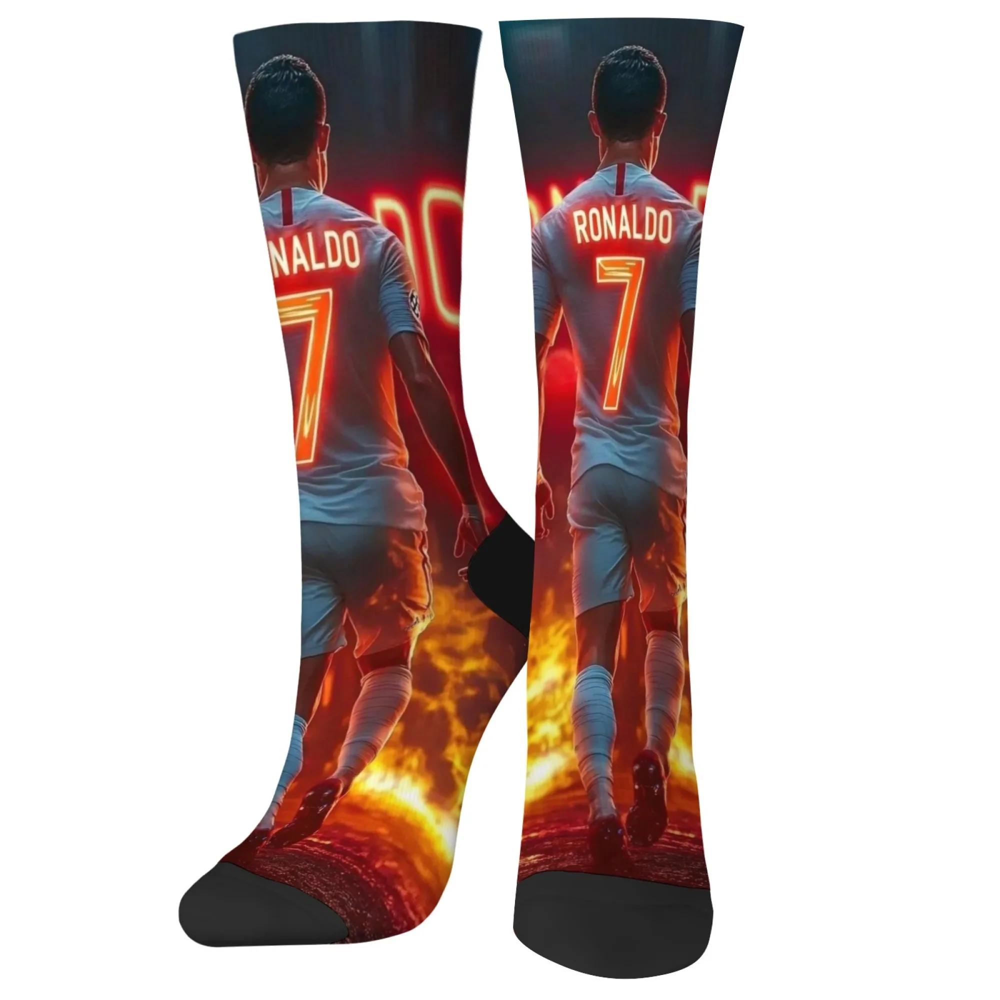 Novelty Flame Football CR7 Cristiano Ronaldo Men's Funny Socks Comfortable Breathable Non-slip Socks Fashion Casual Sports Socks