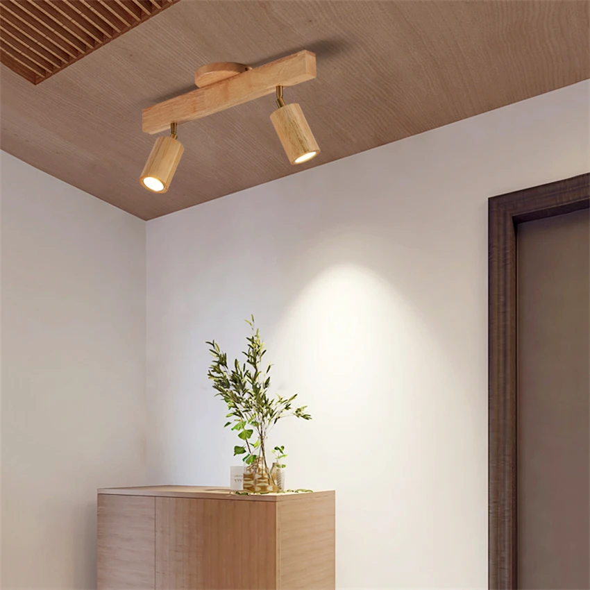 Japanese log cylinder ceiling lights Bedroom living room Nordic wood track lights clothing store cloakroom lighting kitchen lamp